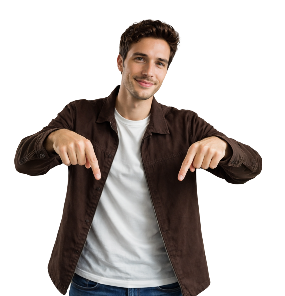 Mitarbeiter zeigt nach unten zum nächsten Schritt im Benefits Rechner und Entgeltmanagement Prozess