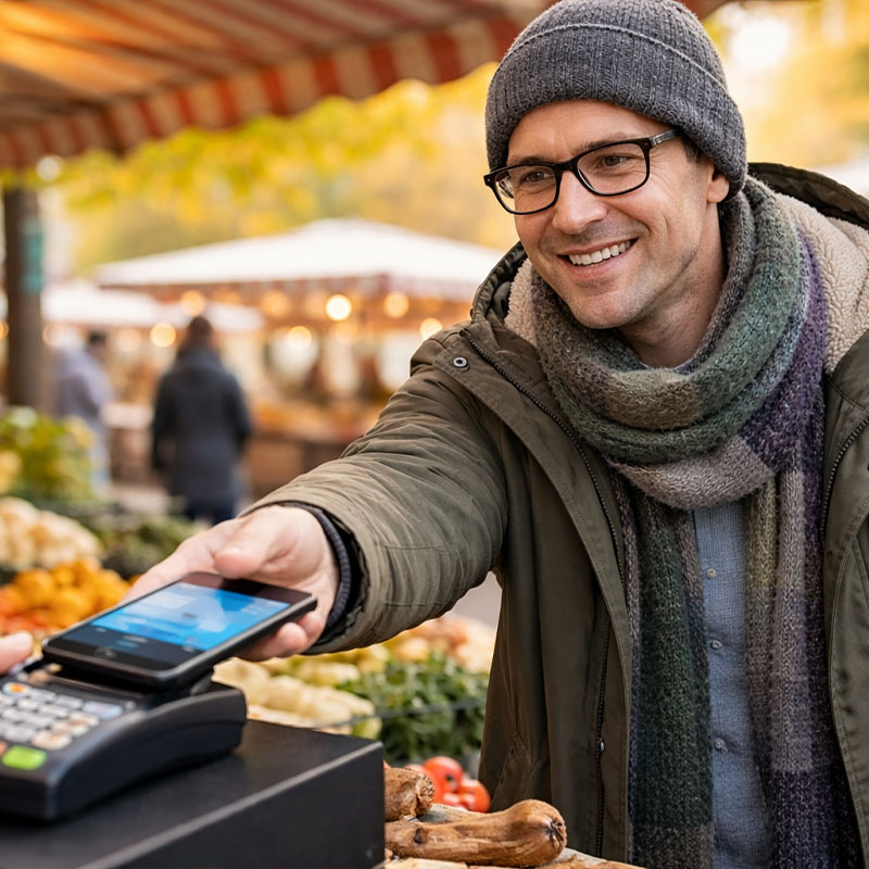 Sachbezug Mitarbeiterbenefit: Bezahlung auf dem Wochenmarkt mit Gutschein oder Karte