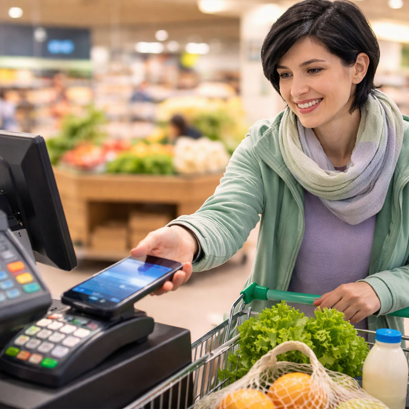 Sachbezug Mitarbeiterbenefit: Bezahlung im Supermarkt mit Gutschein oder Karte für Einkäufe